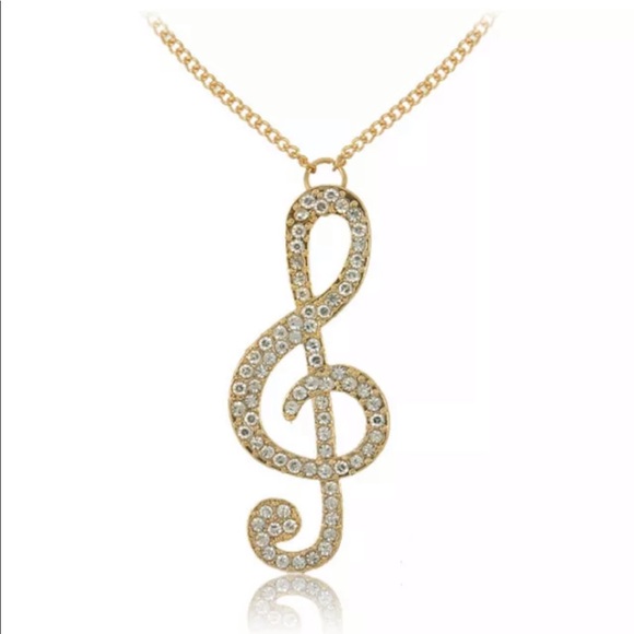 Gold crystal music note rhythm long chain necklace - Picture 5 of 7